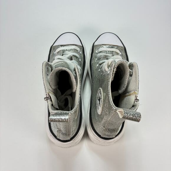 Converse Chuck Taylor Silver Glitter Platform High Top Sneaker Youth Size 2 - Picture 6 of 10
